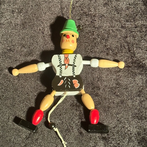 Vintage Hand Painted Wooden Pull String Puppet Toy Christmas Ornament - Picture 6 of 10